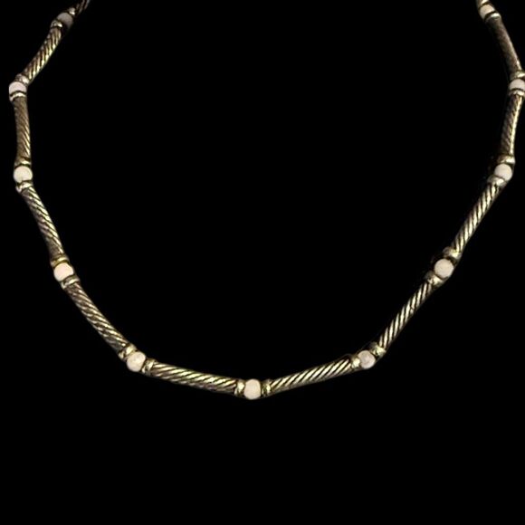 DAVID YURMAN Jewelry14k Gold Sterling Silver Hampton Cable Pearl Station 15” Cho - Picture 2 of 9